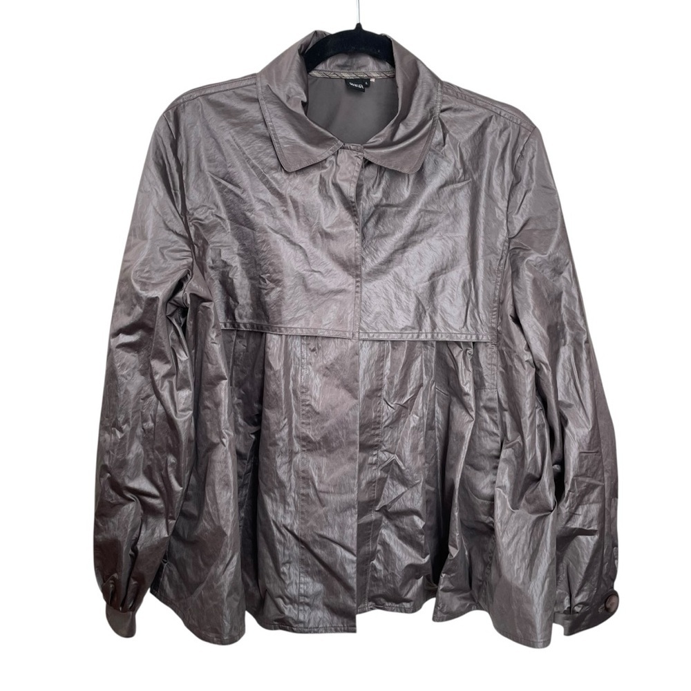 600 WEST Women’s Lightweight Short Trench Coat Metallic Green Taupe L